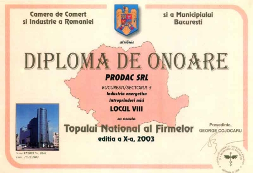 Prodac Bucuresti - diploma de onoare industria enegetica