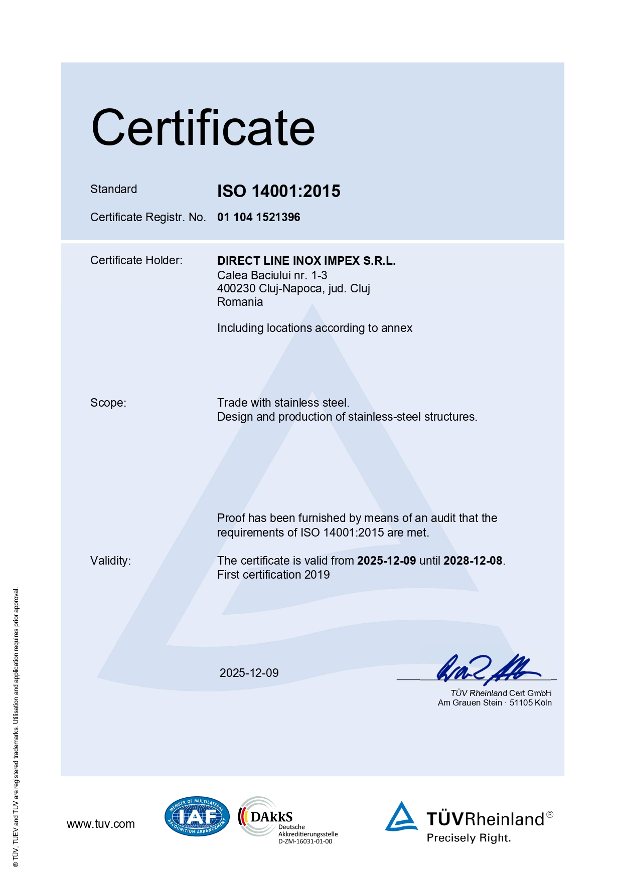 Anexă certificat 9001