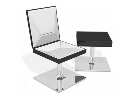 Mobilier alb si negru: masute de cafea ce se transforma in scaune din piele
